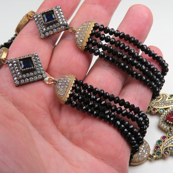 Faceted Black-Green -Red Onyx Necklace Hand made 36" long - Picture 8 of 11